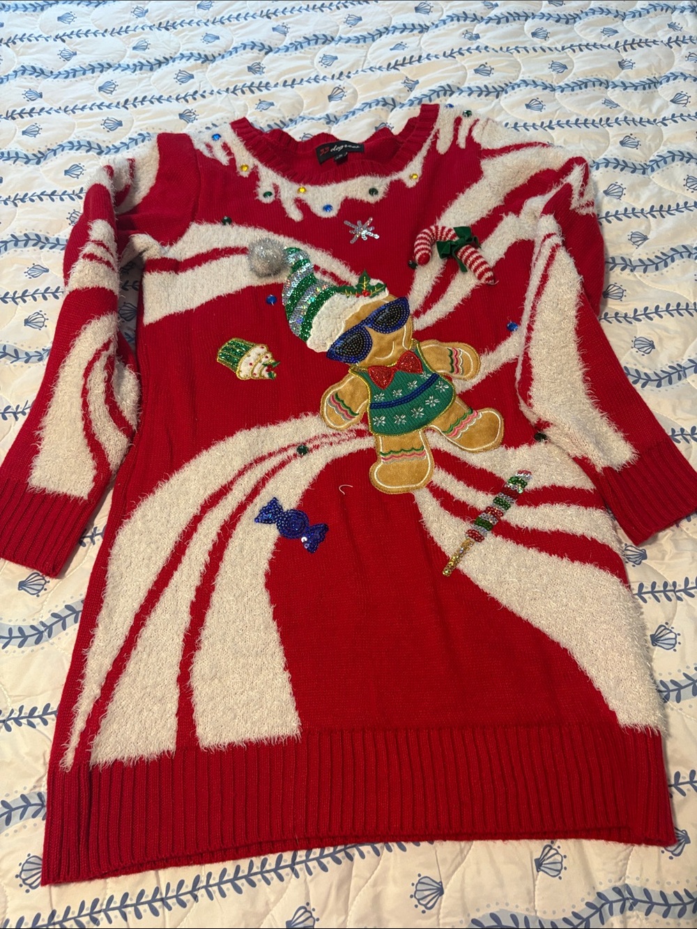 Festive Red Holiday Sweater with Embellished Gingerbread